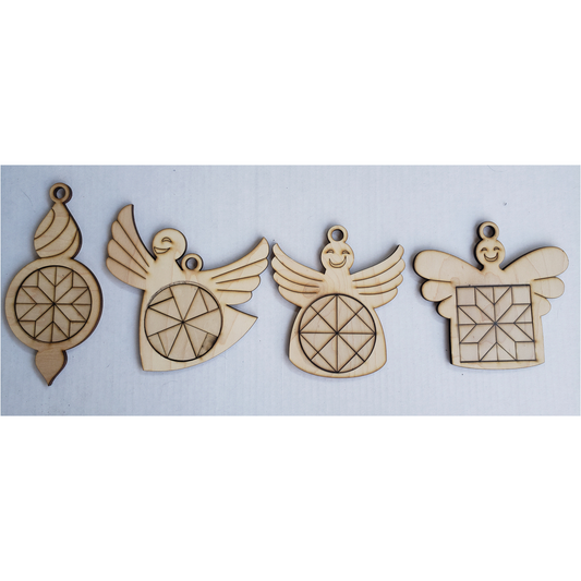 Angel Barn Quilt Ornament Set