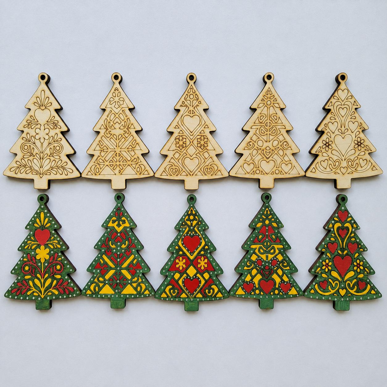 DIY Folk Art Christmas Tree Ornaments Set 1