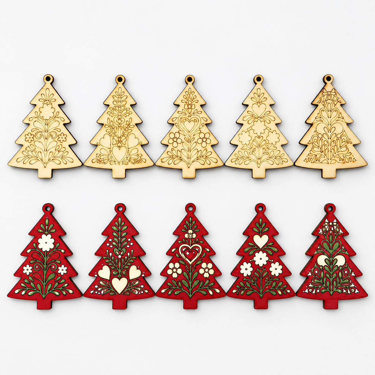 DIY Folk Art Christmas Tree Ornaments Set 3
