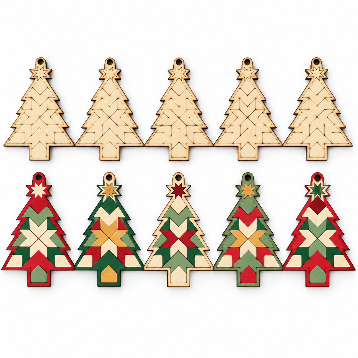 DIY Barn Quilt Christmas Tree Ornaments – Set of 5