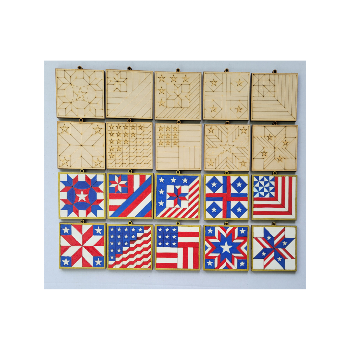 Barn Quilt Ornaments Patriotic Set #2