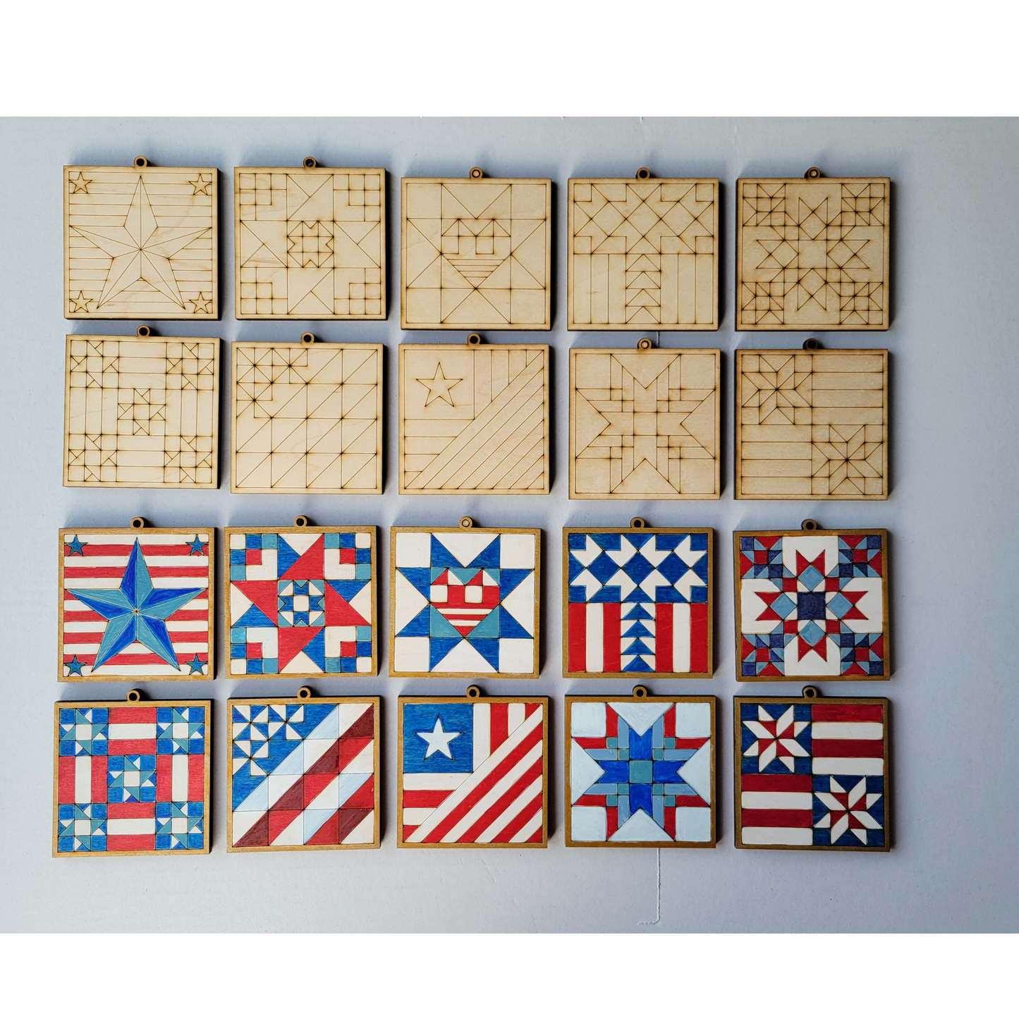 Barn Quilt Ornaments Patriotic Set #1