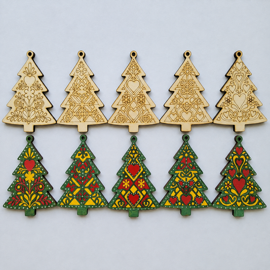 DIY Folk Art Christmas Tree Ornaments Set 1