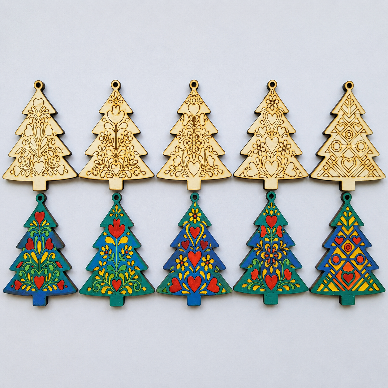 DIY Folk Art Christmas Tree Ornaments Set 2