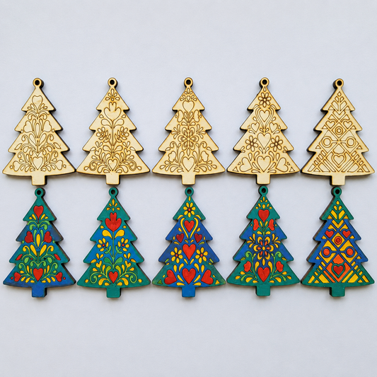 DIY Folk Art Christmas Tree Ornaments Set 2