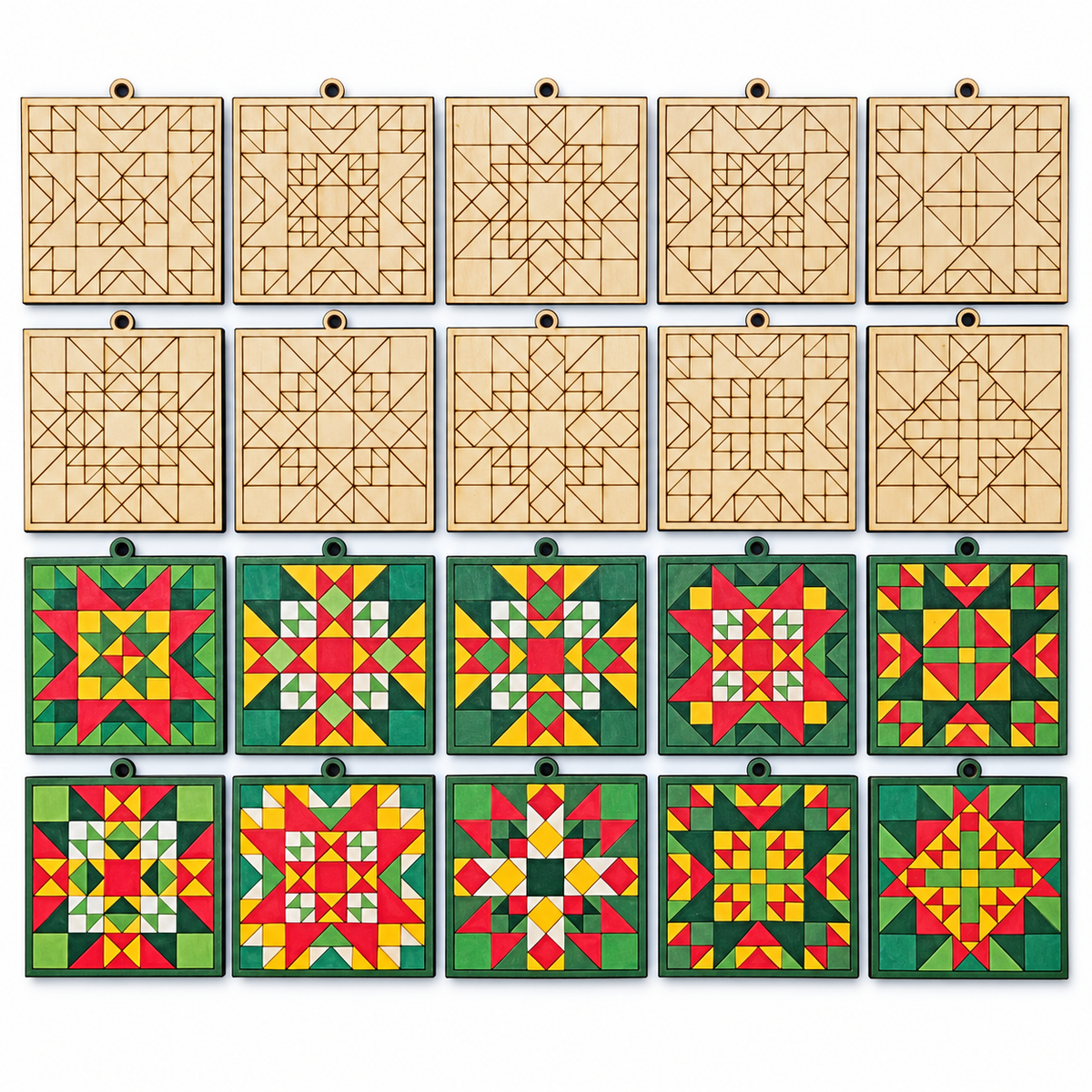 Barn Quilt Ornaments Set #6