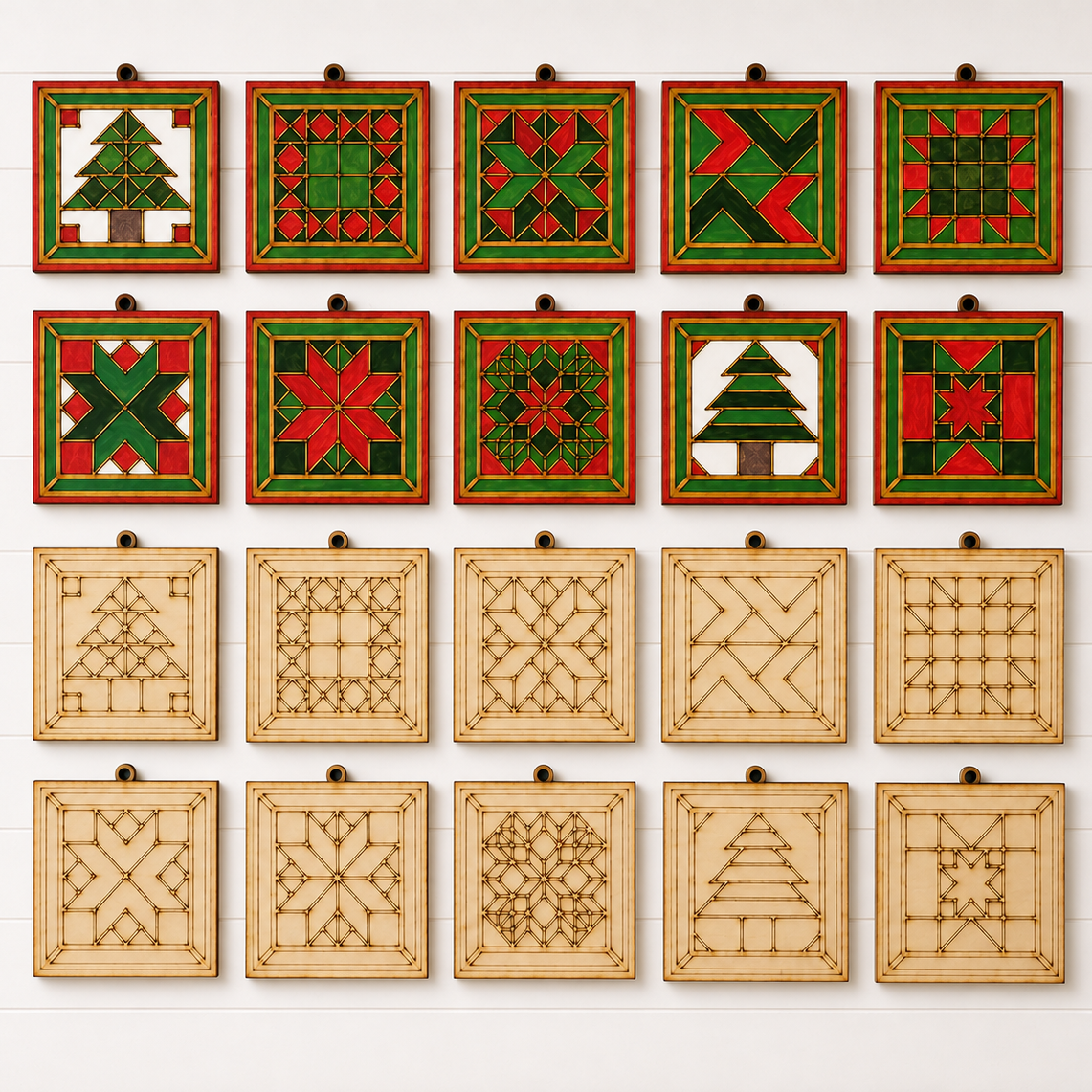 Barn Quilt Ornaments Set #3