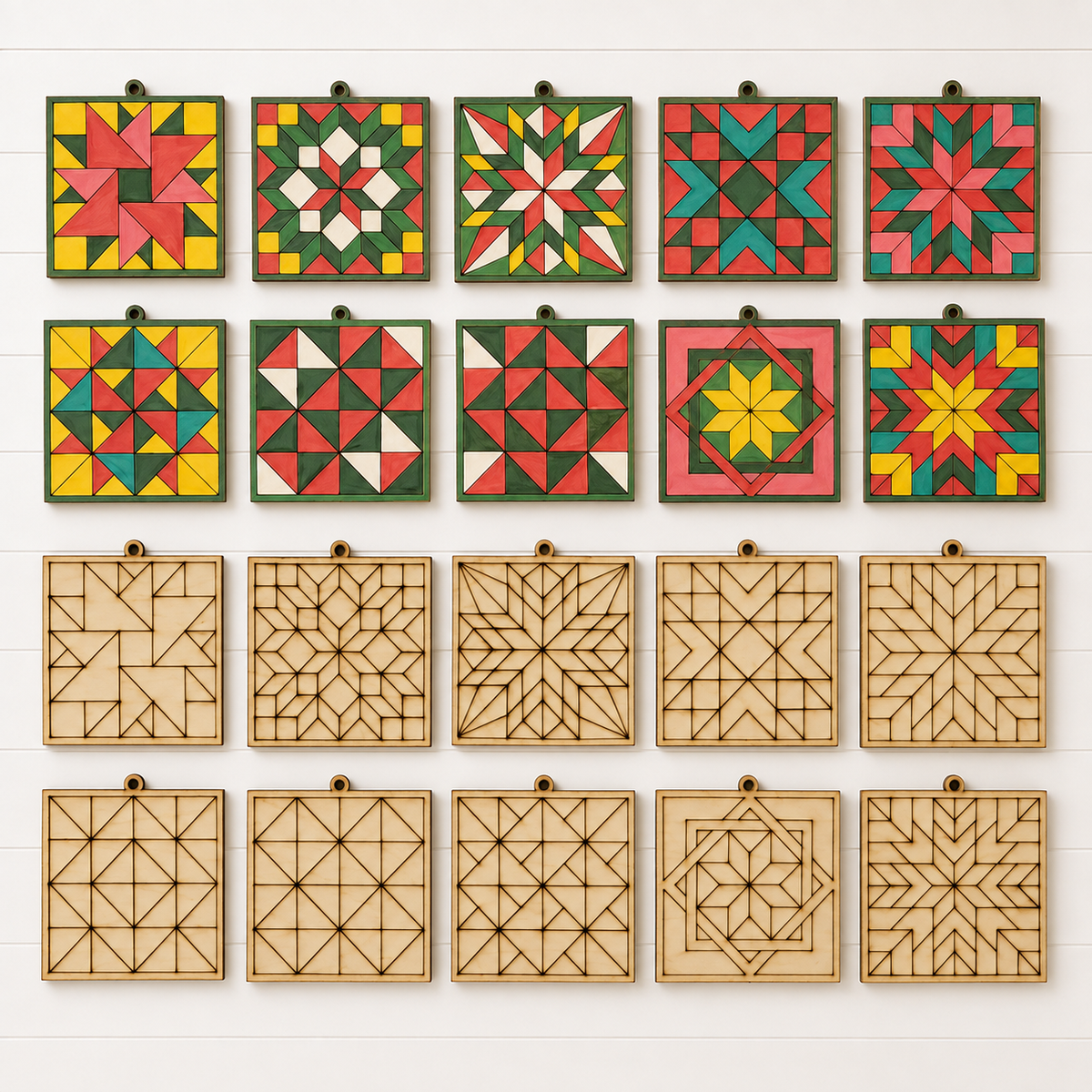 Barn Quilt Ornaments Set #1