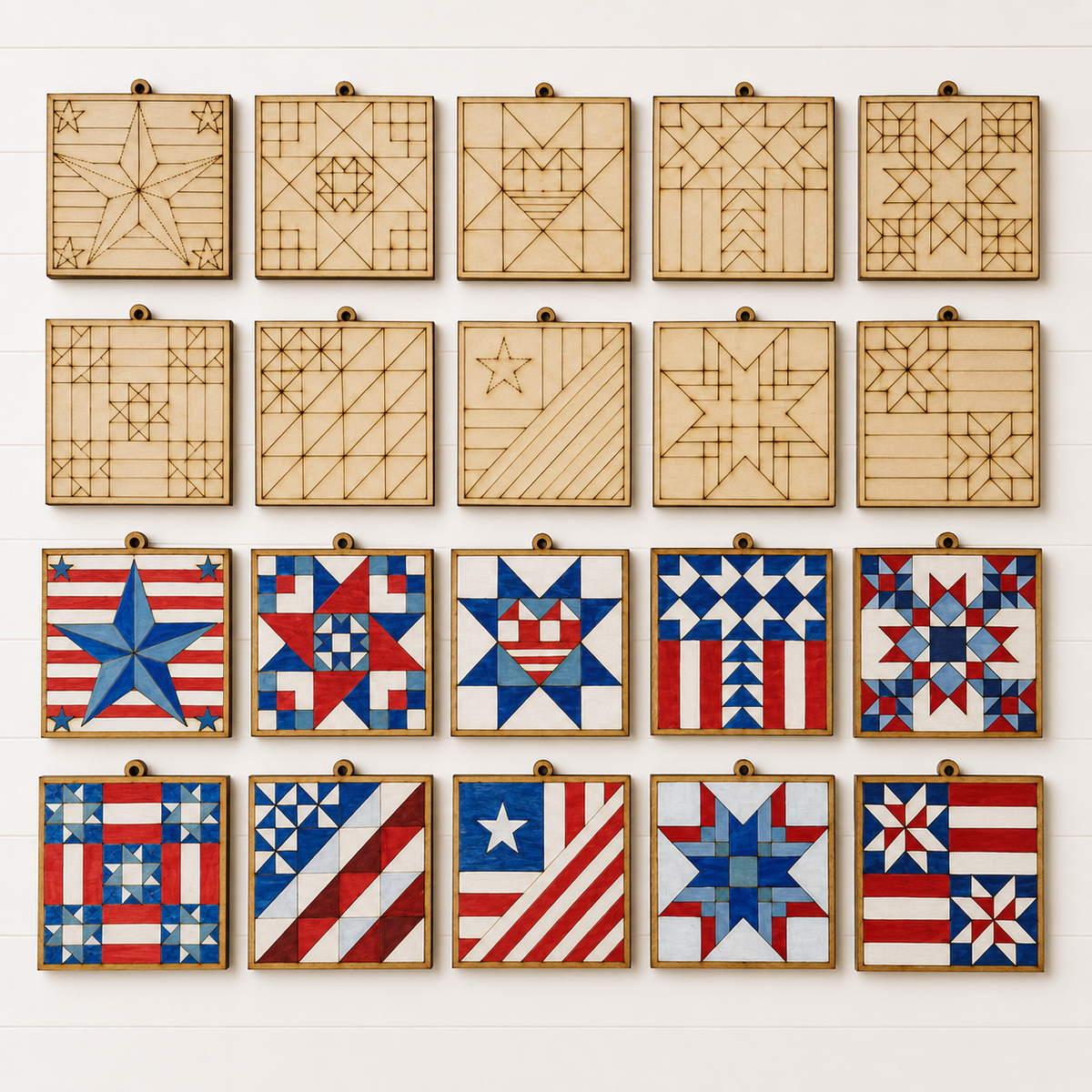 Barn Quilt Ornaments Patriotic Set #1