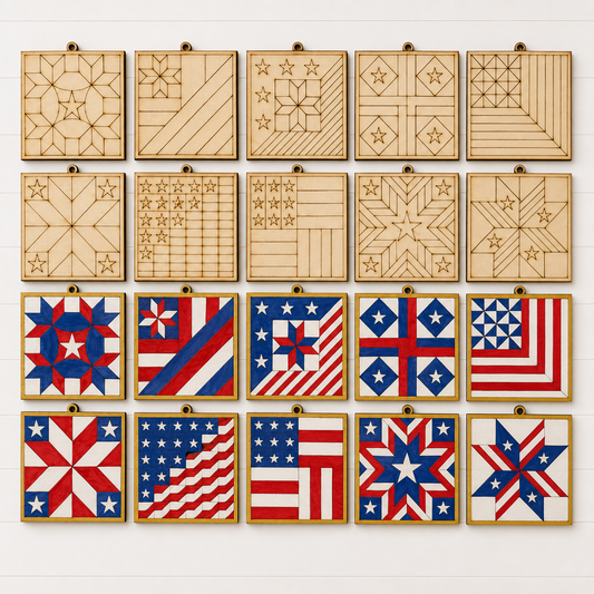 Barn Quilt Ornaments Patriotic Set #2