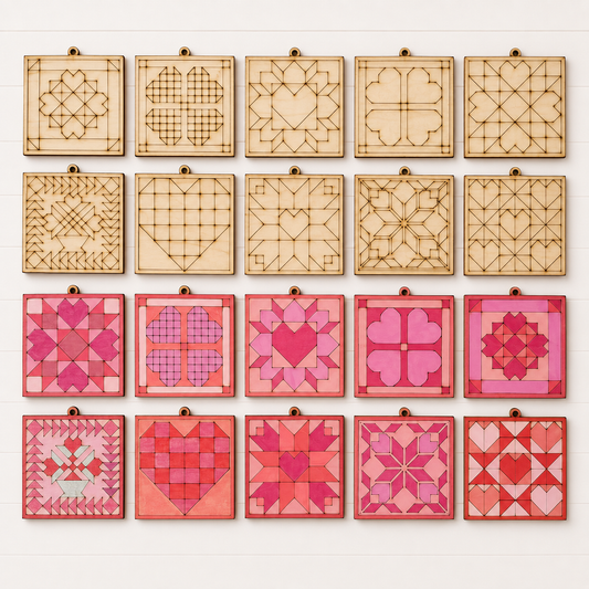Barn Quilt Ornaments Set #5 (Hearts)