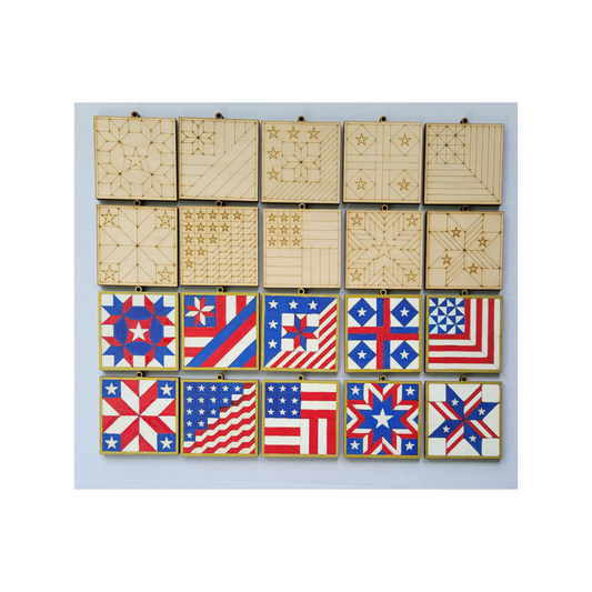 Barn Quilt Ornaments Patriotic Set #2
