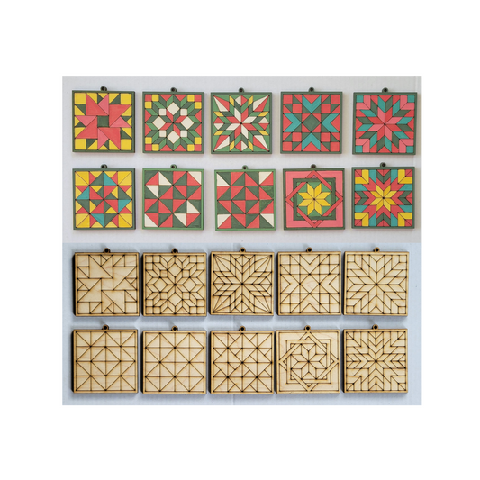 Barn Quilt Ornaments Set #1
