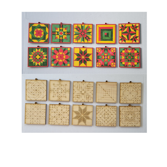 Barn Quilt Ornaments Set #4