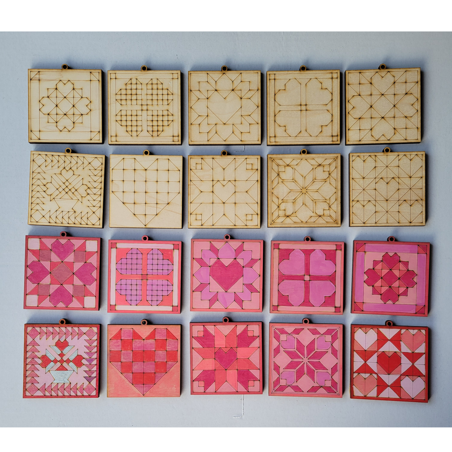 Barn Quilt Ornaments Set #5 (Hearts)