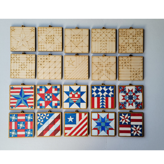 Barn Quilt Ornaments Patriotic Set #1